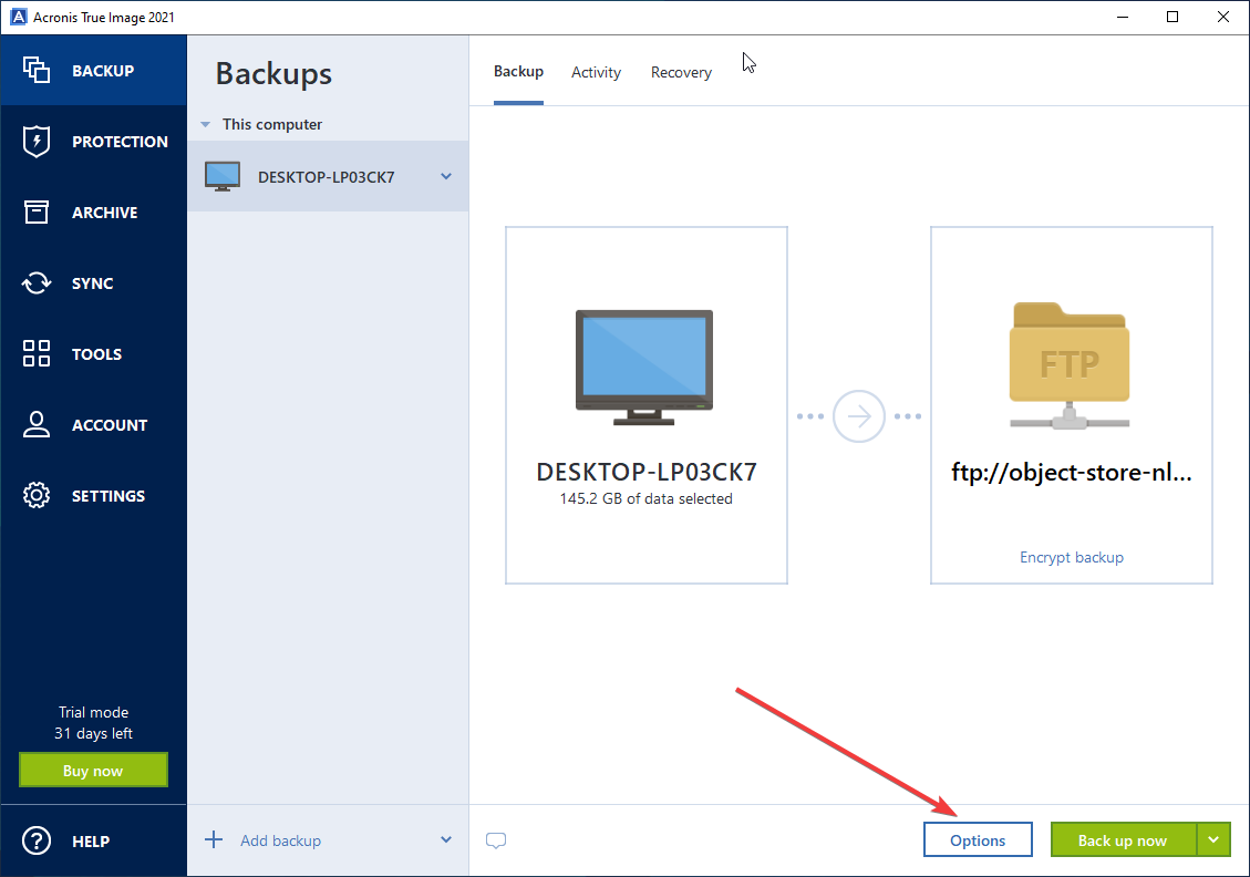 setup acronis true image to cloud backup